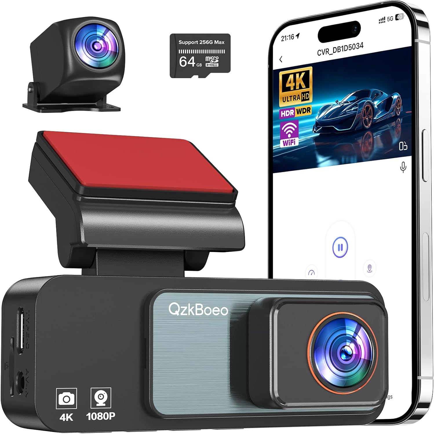 QzkBoeo 4K Dashcam Front and Rear