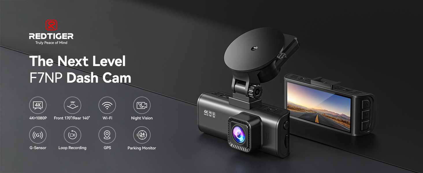 REDTIGER F7NP Dash Cam with key features highlighted